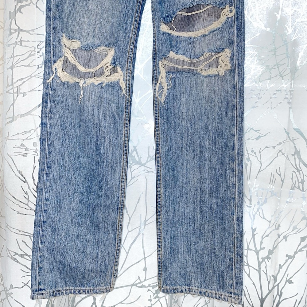 GRLFRND wish you would MICA high waisted distressed straight leg BLUE JEANS - Picture 6 of 15